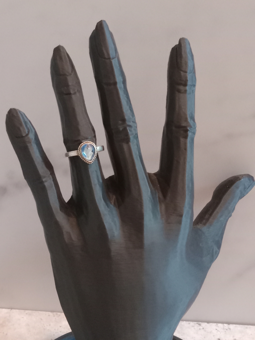 Silver Blue Teardrop stone Ring